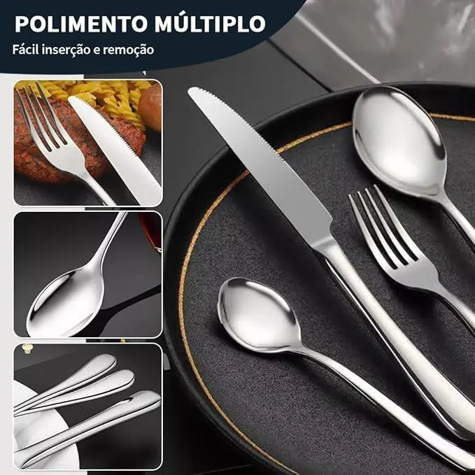 Jogo de talheres inox 24 peças acabamento fosco, estilo minimalista para mesa posta