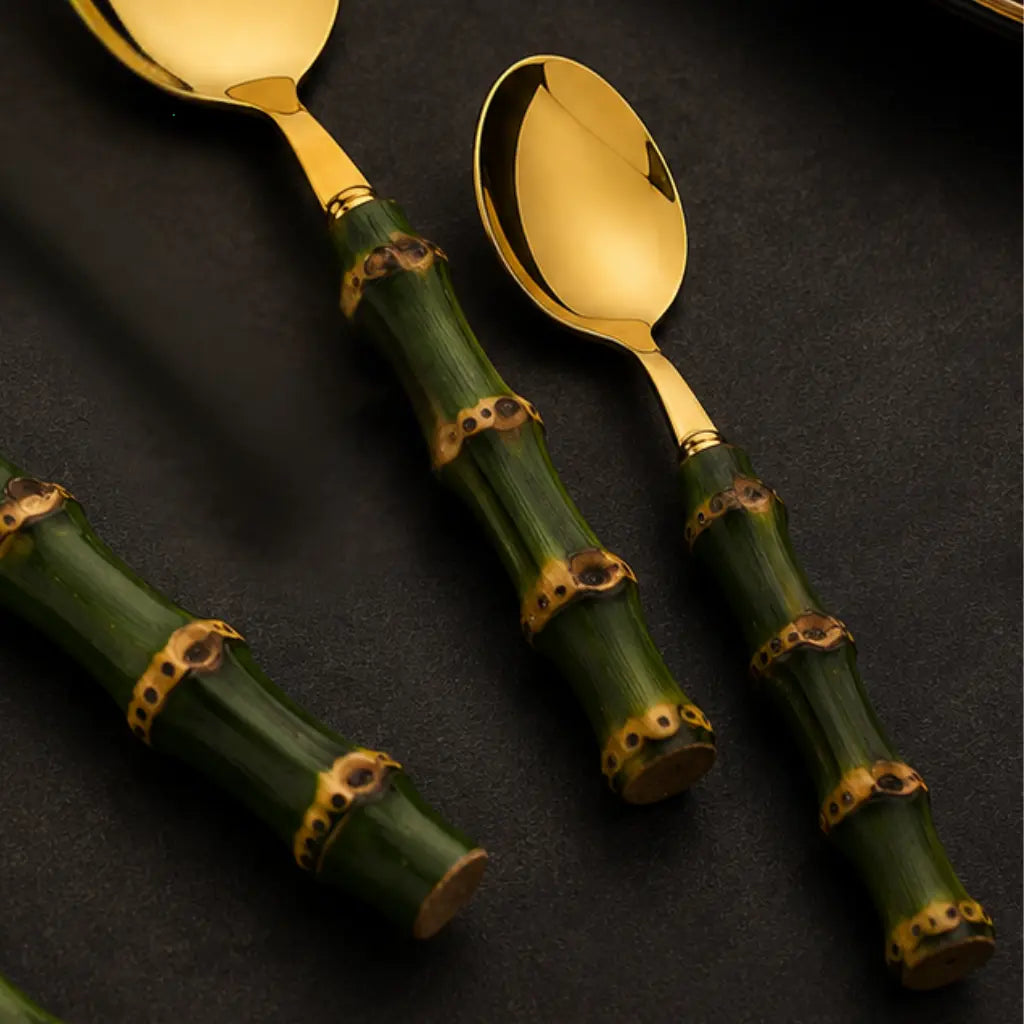 Faqueiro Bambu Verde 24 Peças em Aço Inox Premium