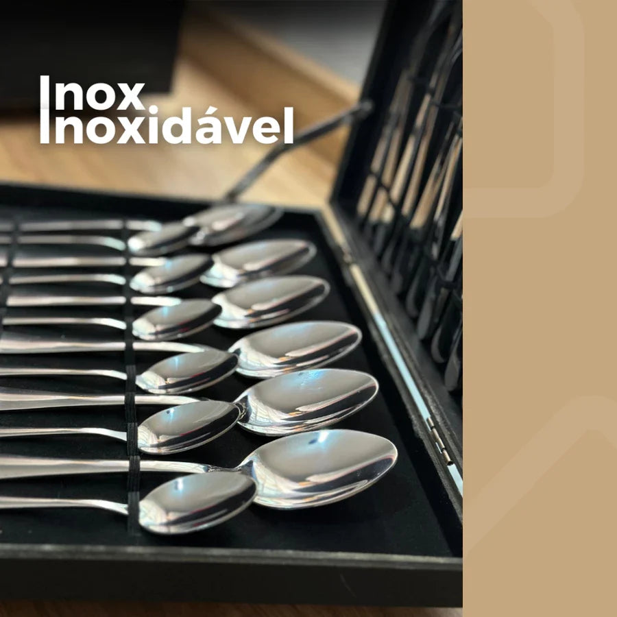 Faqueiro Inox 24 Peças Luxo Banho PVD com Maleta Casa Splendida