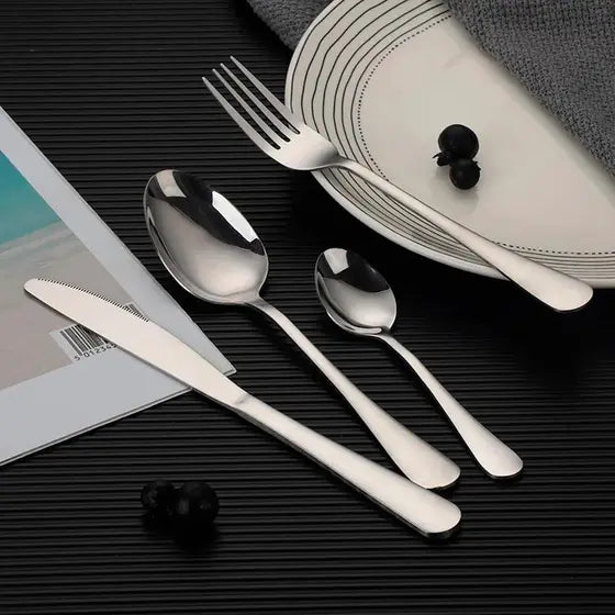 Jogo de talheres inox 24 peças acabamento fosco, estilo minimalista para mesa posta