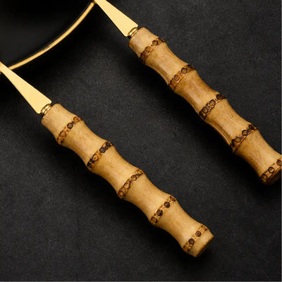 Talheres de Servir Dourado Bambu 4 Peças
