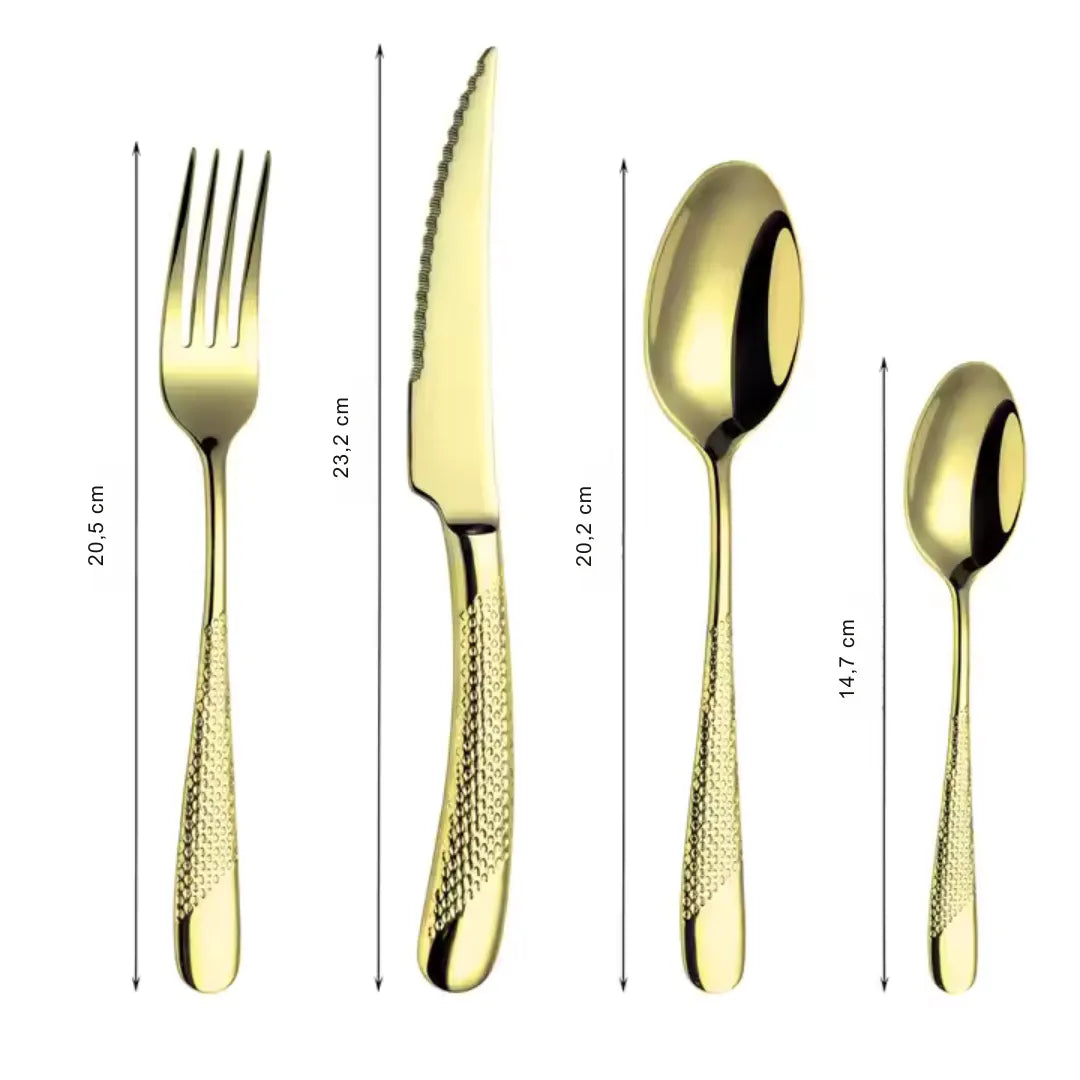 Detalhe do Cabo Texturizado com Acabamento Dourado – Talheres Elegantes em Inox