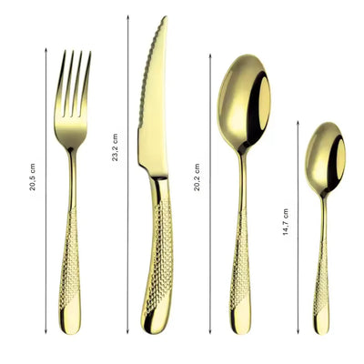 Detalhe do Cabo Texturizado com Acabamento Dourado – Talheres Elegantes em Inox