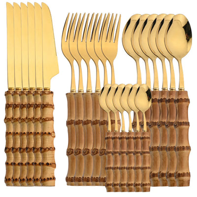 Detalhe do Cabo de Bambu Natural – Talheres Inox com Design Sofisticado e Sustentável