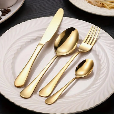 Maleta rígida aberta do faqueiro dourado 24 peças