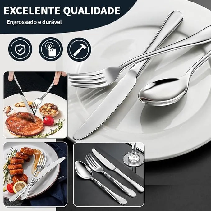 Jogo de talheres inox 24 peças acabamento fosco, estilo minimalista para mesa posta
