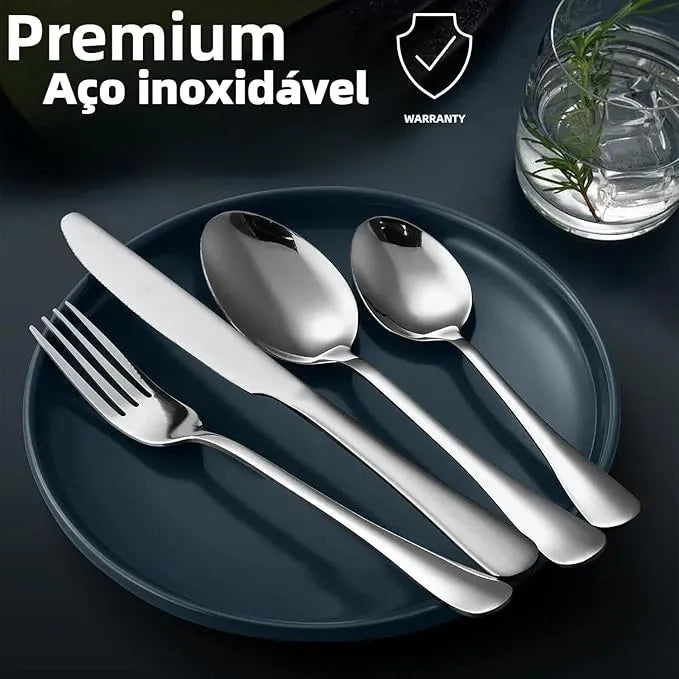 Jogo de talheres inox 24 peças acabamento fosco, estilo minimalista para mesa posta