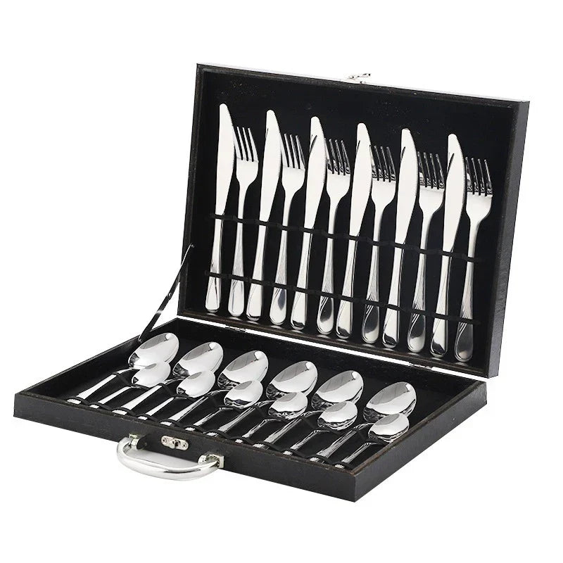 Faqueiro Inox 24 Peças com Banho PVD e Maleta Premium – Elegância e organização para sua mesa