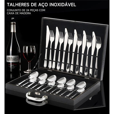 Maleta Premium com divisórias para Faqueiro Inox de 24 peças – perfeita para guardar ou presentear