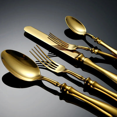 Conjunto do Faqueiro Inox Royal Classic 30 Peças Dourado Casa Splendida em aço inox dourado elegante para mesa posta sofisticada